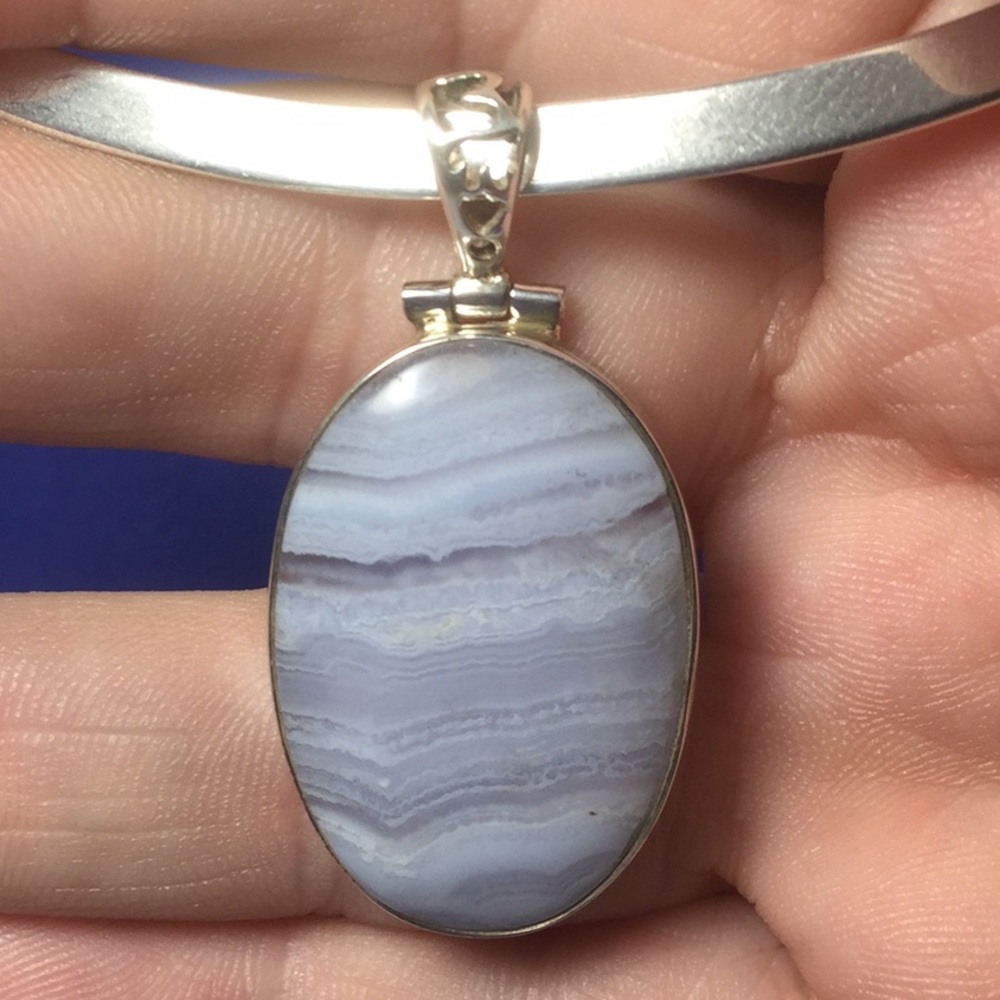 Blue Lace Agate Sterling Silver Pendant